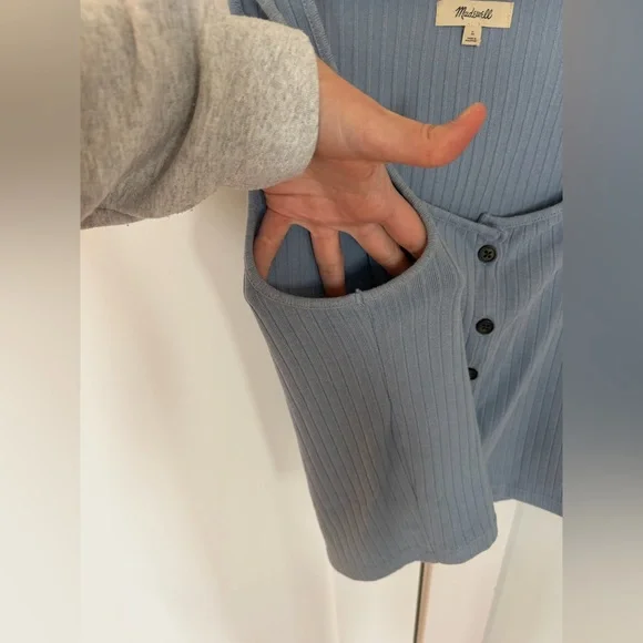 Madewell Ribbed Button Front Crop Tank Large Terrace Blue - Picture 7 of 10